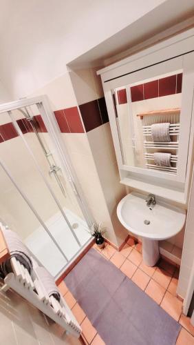 ein Badezimmer mit Dusche, Toilette und Waschbecken in der Unterkunft Le Cyrano - Versailles in Versailles