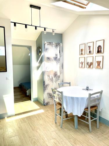 une salle à manger avec une table et des chaises dans l'établissement Safari apartment in heart of Cannes and beaches, à Cannes