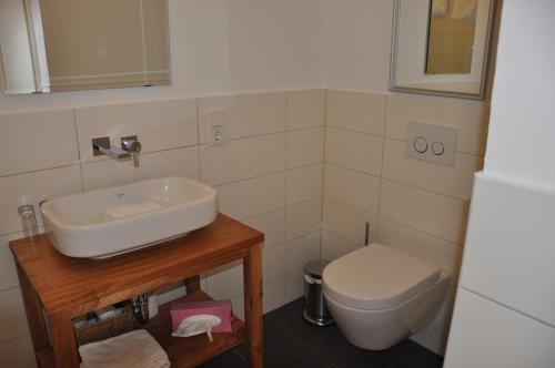 a bathroom with a sink and a toilet at Boutiquehotel Kloster Pfalzel in Trier