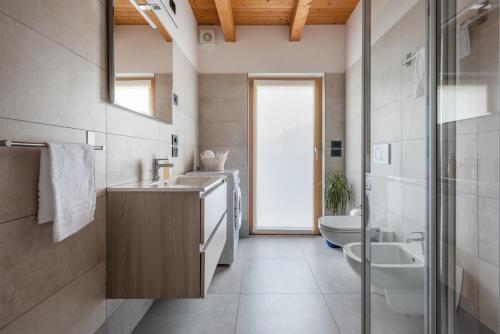 a bathroom with a sink and a toilet at Casa Flavia, Mountains & River in Arco