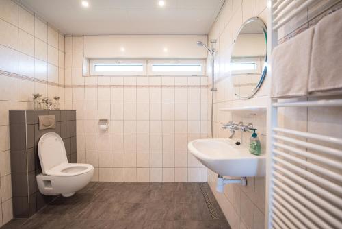 a bathroom with a toilet and a sink at B&B Molenaar in Buren
