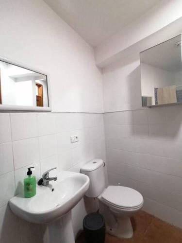 a white bathroom with a toilet and a sink at Apartamento con vistas en Hermigua in Hermigua