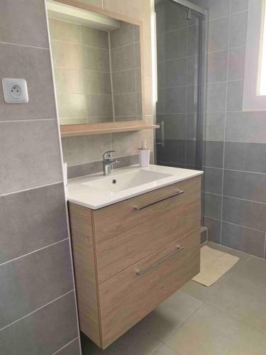 une salle de bain avec un lavabo et une douche dans l'établissement Le St Martin, à Montpellier