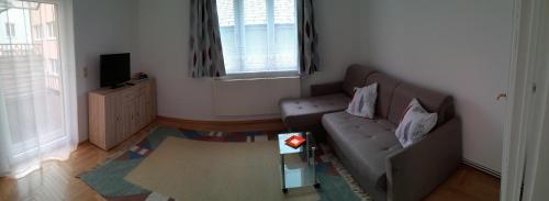 a living room with a couch and a table at Ferienwohnung Schuhhaus Ganster in Mariazell