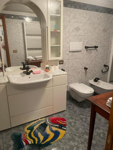 a bathroom with a sink and a toilet at Appartamento dolomiti in Auronzo di Cadore
