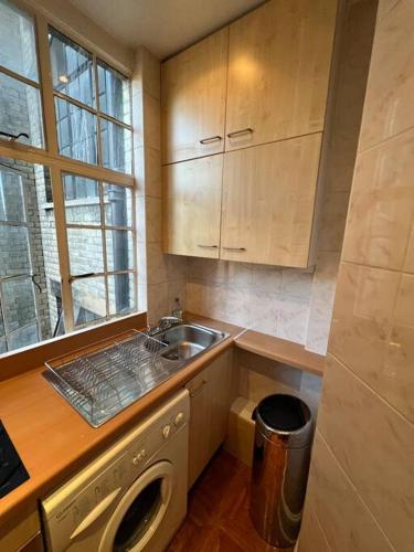 Il comprend une cuisine équipée d'un évier et d'un lave-linge. dans l'établissement Central London Apartment - H, à Londres