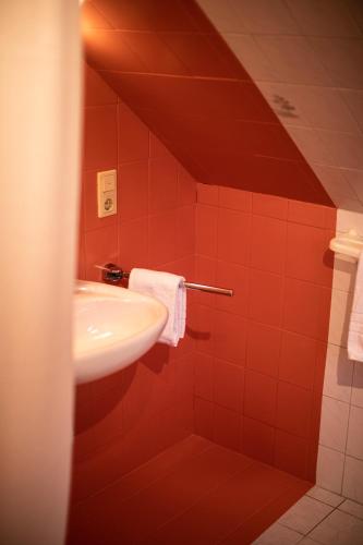 a bathroom with a sink and a shower at DAS SCHÖNE LEBEN Pop-Up Hotel in Hornberg