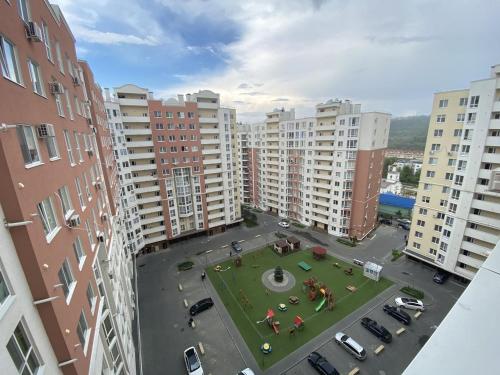 an aerial view of a courtyard in a city with buildings at RentHouse Apartments Relax Studio in Chişinău