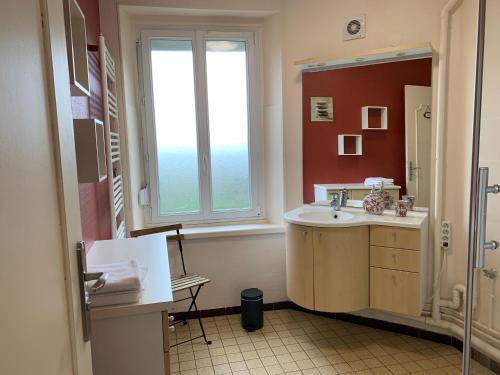 baño con lavabo y ventana en Villa Mirroir en Champagne, jusque 10 voyageurs, en Boursault