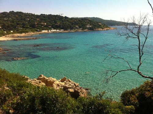 a view of a beach with blue water at Mer et calme in Le Pradet