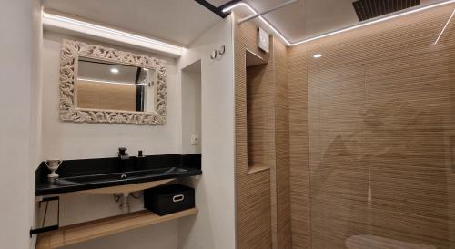 une salle de bain avec un lavabo, un miroir et une douche dans l'établissement Très joli loft au cœur de Nice, à Nice
