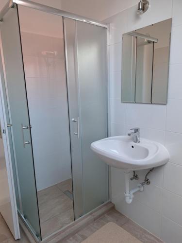 a bathroom with a shower and a sink at Apartment Oase in Balatonszemes