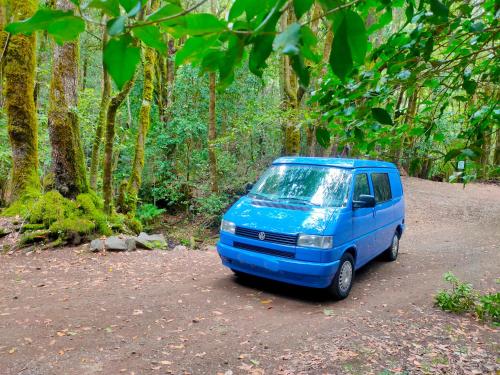 a blue van parked on a dirt road at Furgoneta Camper En La Gomera in San Sebastián de la Gomera
