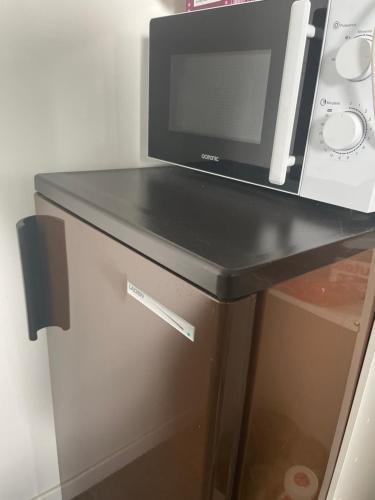 un four micro-ondes installé au-dessus d'un comptoir dans l'établissement Chambre à louer 1 à 2 personnes chez l'habitant, à Saint-Herblain