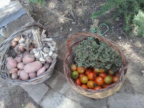 two baskets of vegetables sitting on the ground at I Tre Tigli - Casa di campagna in Rutino