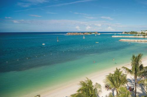 a view of a beach with palm trees and the ocean at Riu Reggae - Adults Only - All Inclusive in Montego Bay