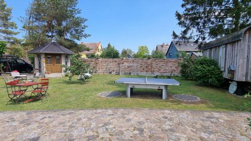 岑平的住宿－Am Rieck "Zirkuswagen"，院子中间的乒乓球桌