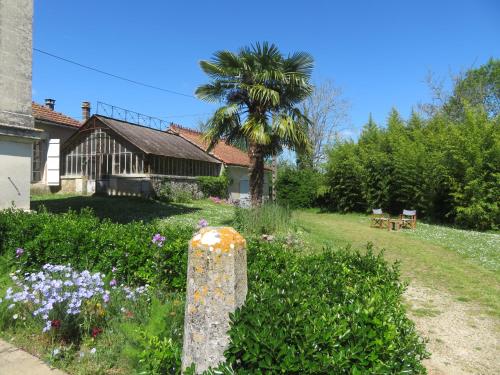 a garden with a palm tree and a house at Villa Paignon in Montbron
