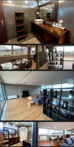 a collage of three pictures of a living room at Luxury Loft by Boy in Patra