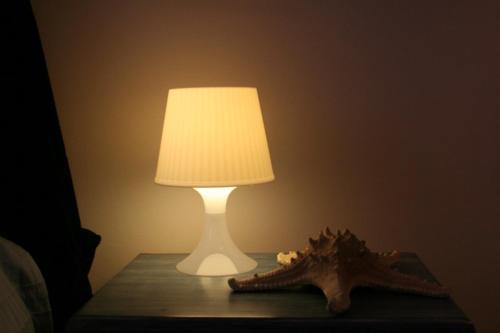 una mesa con una lámpara y una estrella de mar. en COLORI DEL MARE FAVIGNANA CENTRO, en Favignana