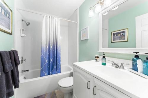 uma casa de banho com um lavatório, um WC e um chuveiro em Stunning & Serene. Minutes to Anna Maria Island+++ em Bradenton