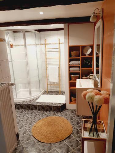 La salle de bains est pourvue d'une douche, d'un lavabo et d'une baignoire. dans l'établissement Maison de ville Sélestat centre, à Sélestat