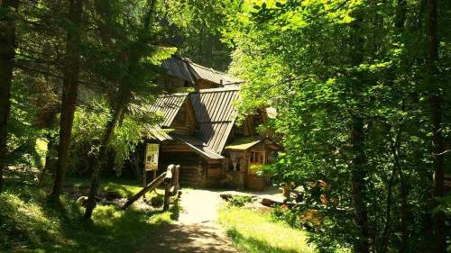 una cabaña de madera en medio de un bosque en Holiday Park Zelenkovac, en Podrašnica
