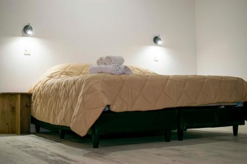 a bed in a room with two towels on it at Lujan Homes in Luján