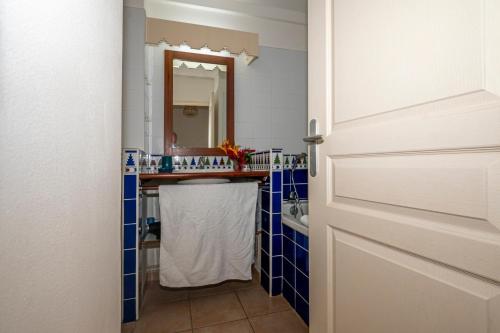 a bathroom with a sink and a mirror at Rêve de Palmier in Le Gosier