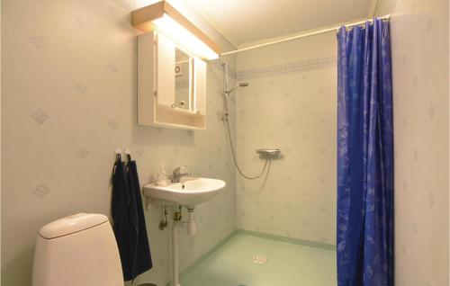 ein Bad mit einem WC, einem Waschbecken und einer Dusche in der Unterkunft Amazing Home In Vse With Kitchen in Ve