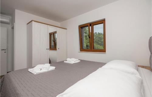 um quarto branco com 2 camas e uma janela em Stunning Home In Donji Prolozac With Kitchen em Donji Proložac