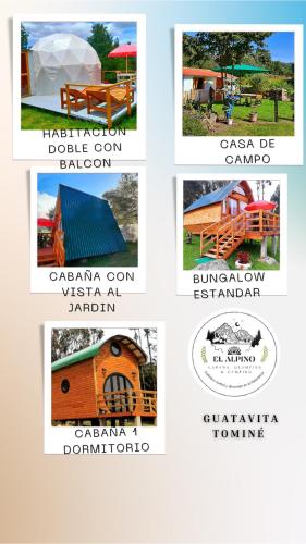 a collage of different logos for a tent at El Alpino Cabaña Glamping & Camping in Guatavita