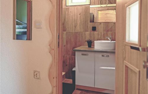 bagno con lavandino bianco e specchio di Awesome Home In Wersk With Sauna a Wersk