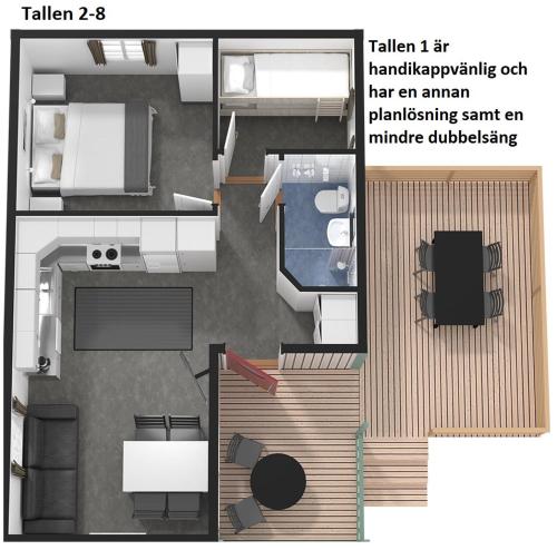 a floor plan of a small apartment with a room at Karlstad Swecamp Bomstadbaden in Karlstad