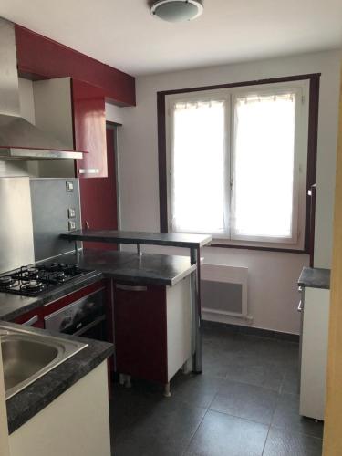 une cuisine avec un évier et une cuisinière four supérieur dans l'établissement Lo pequelet, à Avignon