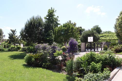 a garden with purple flowers and a fence at FH Hotel Rural in Felgueiras