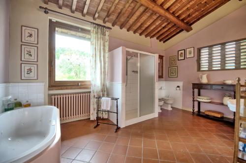 a bathroom with a tub and a shower and a toilet at Villa Bellostare by PosarelliVillas in Cantagrillo