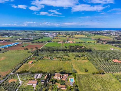 een luchtzicht op een wijngaard met huizen en boerderijen bij Apartment Podere Tre Termini-4 by Interhome in Cecina