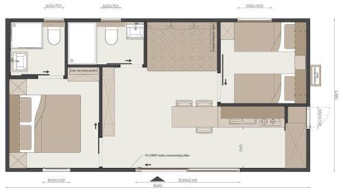 a floor plan of a house at River huts Zrmanja in Obrovac