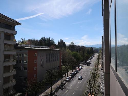 a view of a city street from a building at Apartment Pérolles by Interhome in Fribourg