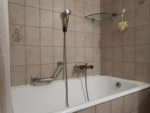 a bath tub with a shower in a bathroom at Apartment Pérolles by Interhome in Fribourg
