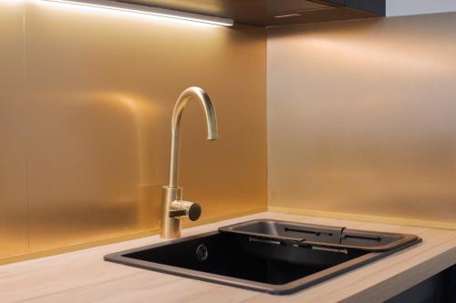 cocina con fregadero y grifo en Charming apartment completely renovated Boulogne Billancourt, en Boulogne-Billancourt