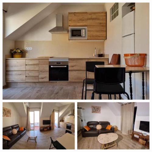 two pictures of a kitchen and a living room at Apartamento Cuevas in Fuengirola
