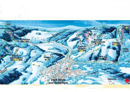 a map of a ski resort in the snow at Apartmány Windy in Staré Město