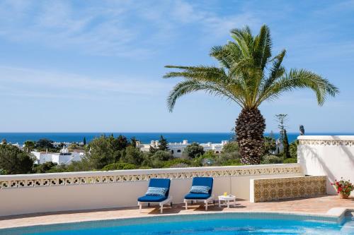 a villa with a swimming pool and a palm tree at Villa Canto dos Buzios in Carvoeiro