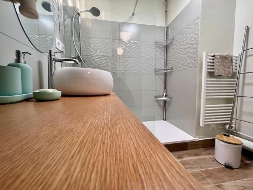 a bathroom with a sink and a shower at Casa Teyssier #8 - Sublime Studio Rénové à Neuf - Hyper Centre Brive in Brive-la-Gaillarde