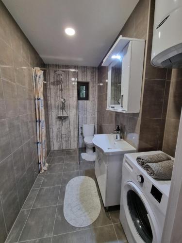 y baño con lavabo y lavadora. en Holiday Home Cattaro en Kotor