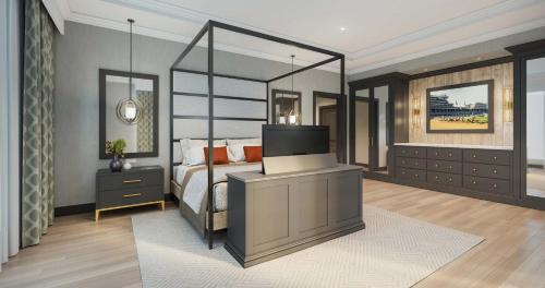 a bedroom with a large bed with a large mirror at Derby City Gaming & Hotel - A Churchill Downs Property in Louisville