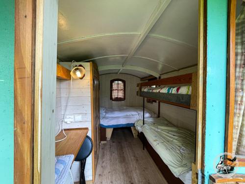 a room with two bunk beds and a table at Parc animalier du Hérisson in Doucier