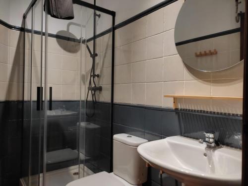 a bathroom with a toilet and a sink and a shower at VFT Puerta de Córdoba in Baeza